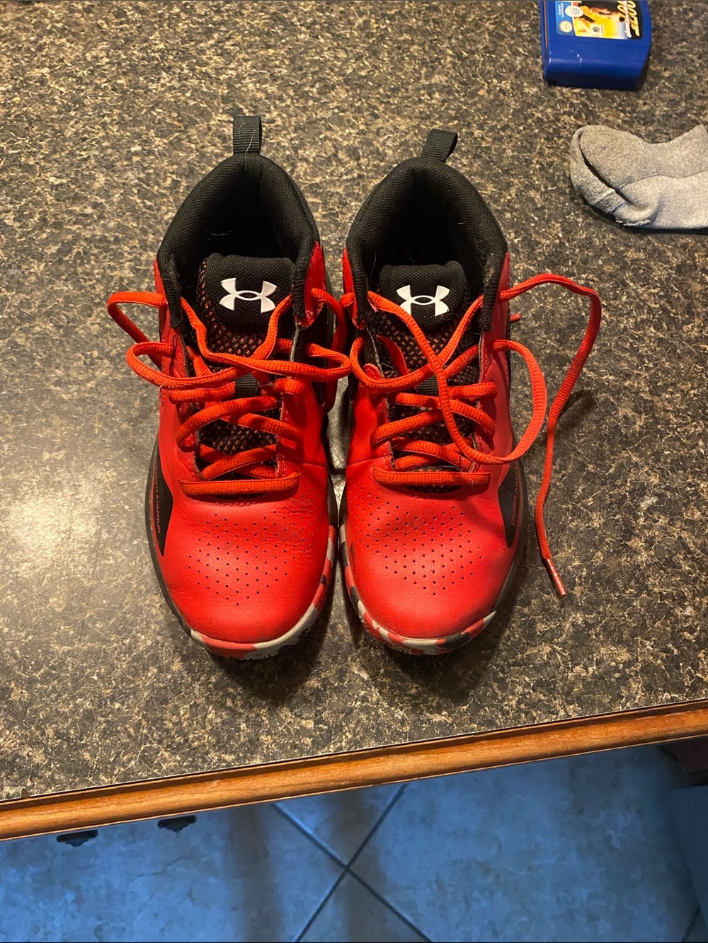 Under Armour Red and Black Kids Performance Sneakers